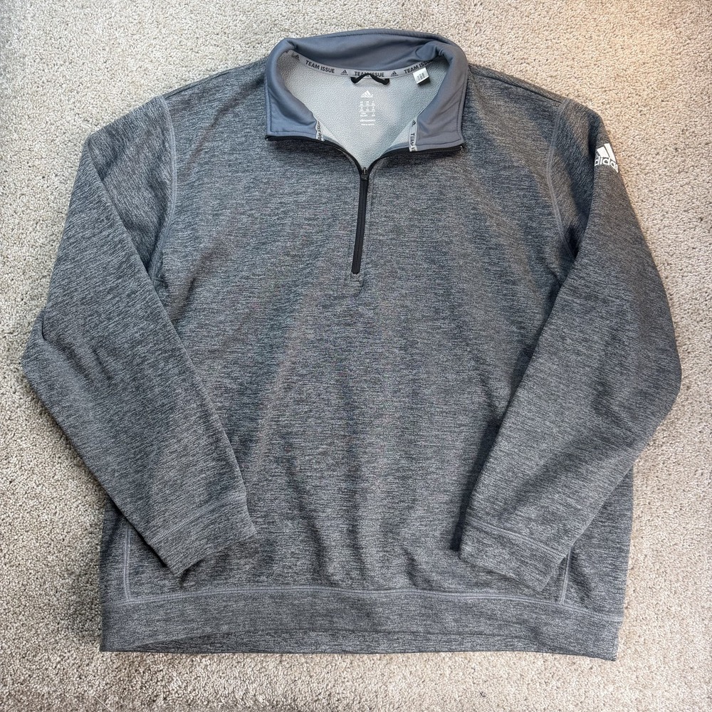 Adidas Sweatshirt Mens 3XL Gray Fleece 1/4 Zip Mock Neck Climawarm Pullover